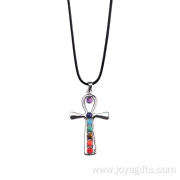 Healing 7 Chakra Beads Cross Meditation Yoga Pendant Fit Neacklace